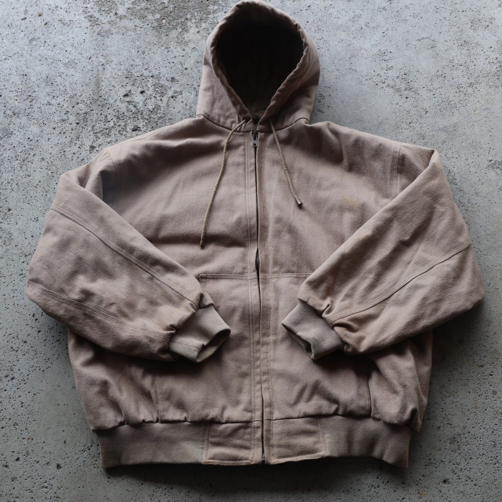 Vintage Y2K Outdoor Life Mens XL Tan Canvas Hooded Jacket Quilted Lined Workwear